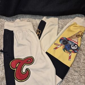 Civilized Cream & Yellow Graphic Joggers with Colorblock Detail